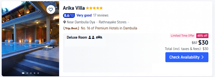 arika villa dambulla lowest price