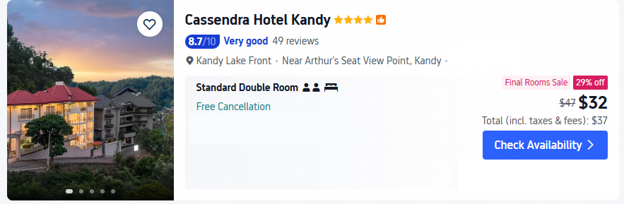 cassendra hotel kandy lowest price