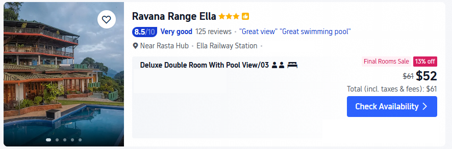 ravana range ella hotel lowest price