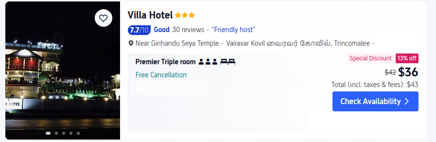 villa hotel nilaveli lowest price